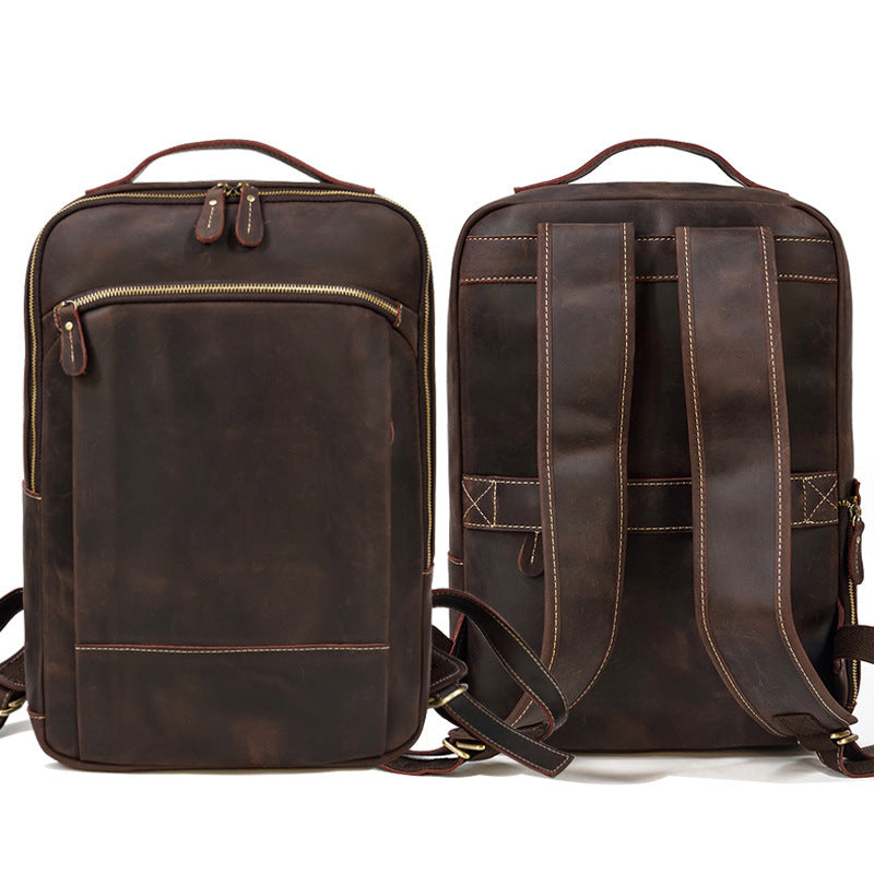 High-end Men's Leather Large-capacity Backpack 16-inch