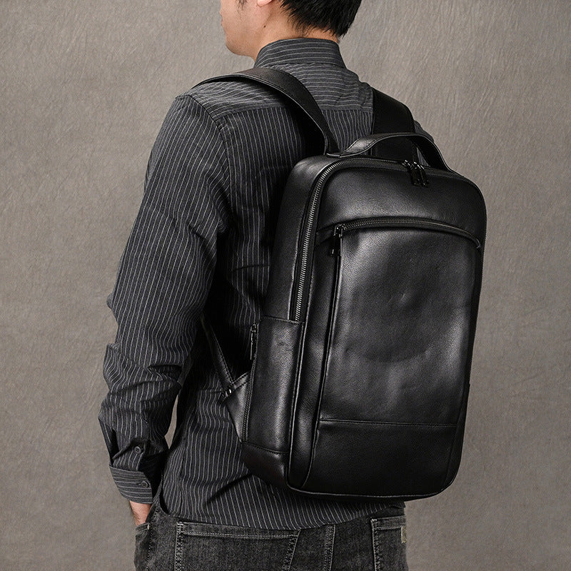 High-end Men's Leather Large-capacity Backpack 16-inch