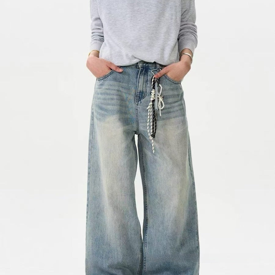 Washed Straight-leg Pants Worn Jeans Men's Loose Wide Leg