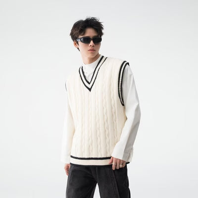 British College Style V-neck Knitted Vest