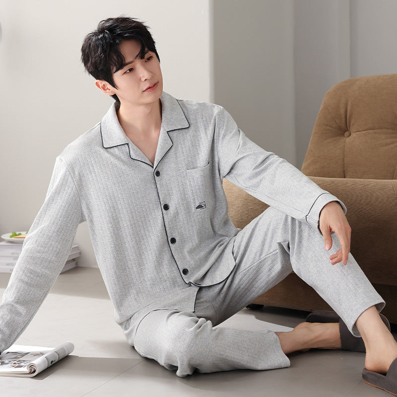 Men's Minimalist Pure Cotton Long Sleeved Home Suit Set