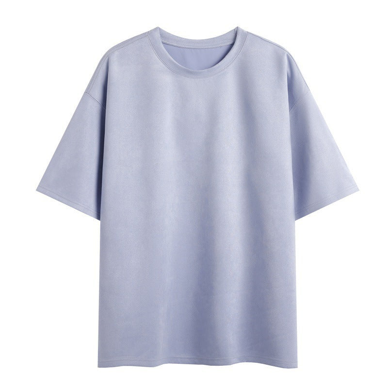 New Men's Second Section Solid Color Light Board Suede Loose Round Neck Pullover Short Sleeve T-shirt