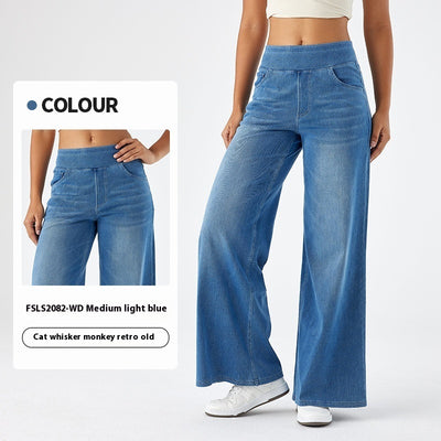 Women's High Waist Slimming Multi-pocket Straight Loose Wide-leg Jeans