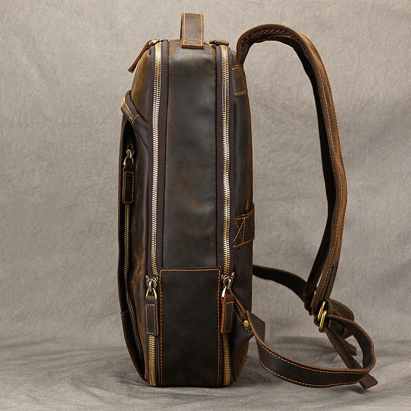 High-end Men's Leather Large-capacity Backpack 16-inch