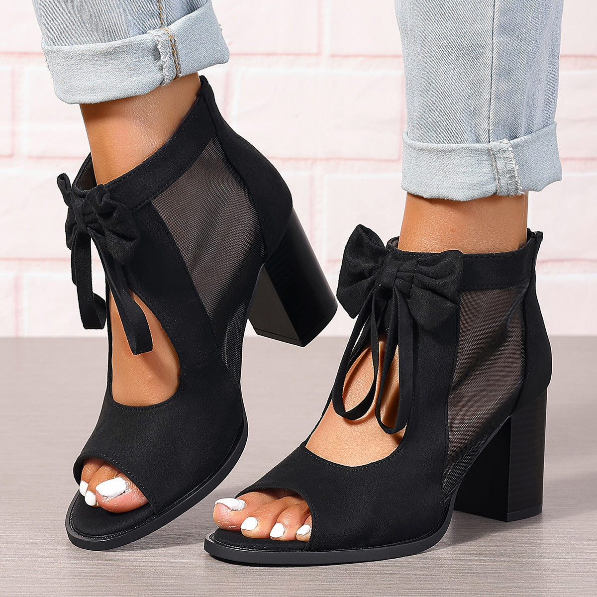 Large Size Thick Heel High Heels Women's Bow Sandals