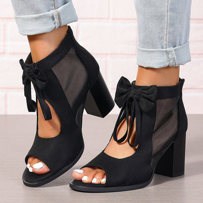 Large Size Thick Heel High Heels Women's Bow Sandals