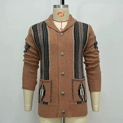 Vintage Knitted Sweater Fashion Jacquard Lapel Cardigan