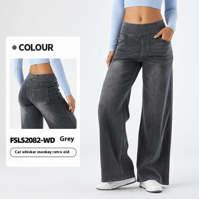 Women's High Waist Slimming Multi-pocket Straight Loose Wide-leg Jeans