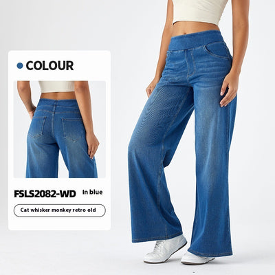 Women's High Waist Slimming Multi-pocket Straight Loose Wide-leg Jeans