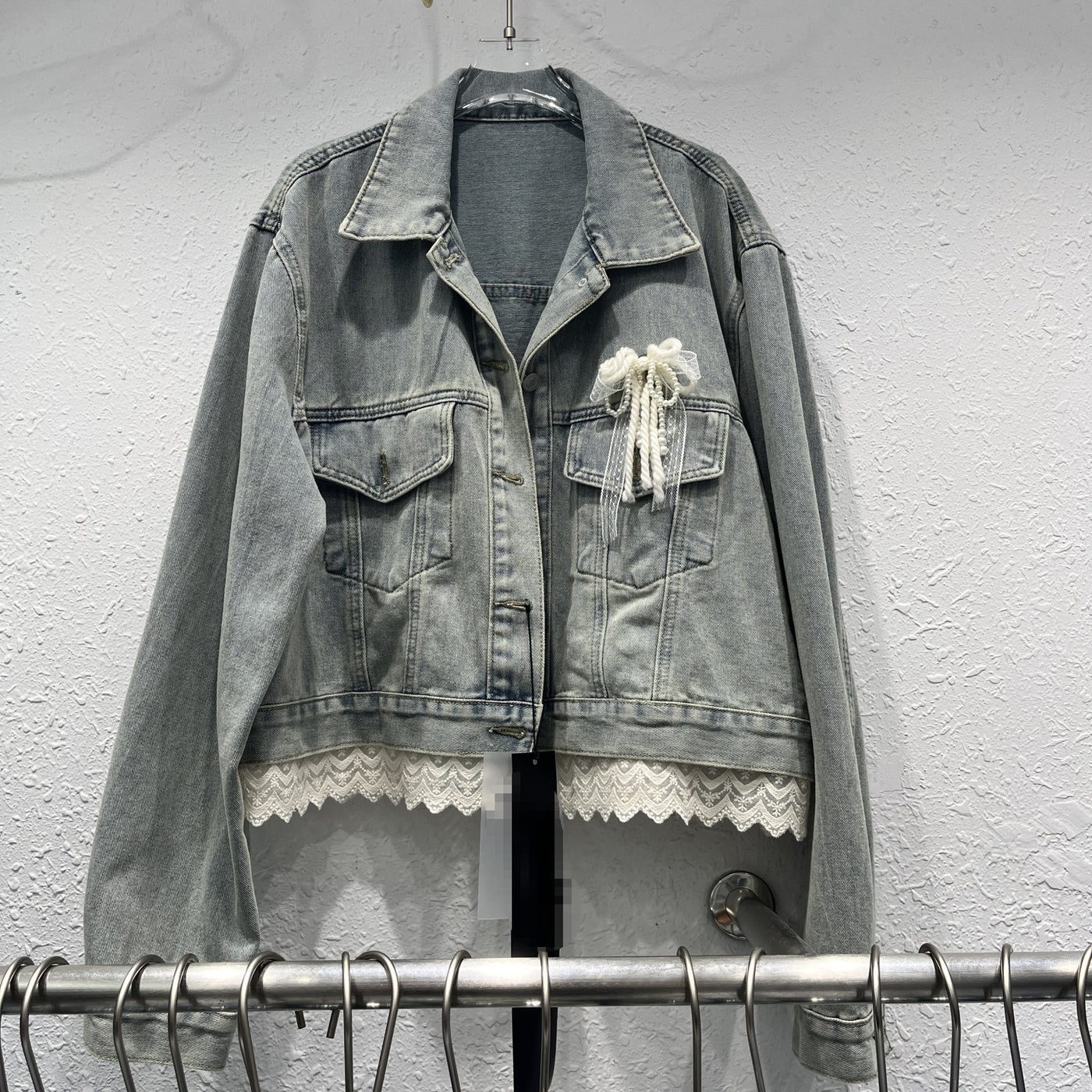 Fashion Lace Bow Patchwork Denim Jacket