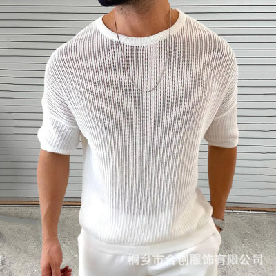 Hollow Round Neck Short Sleeve Thin Top