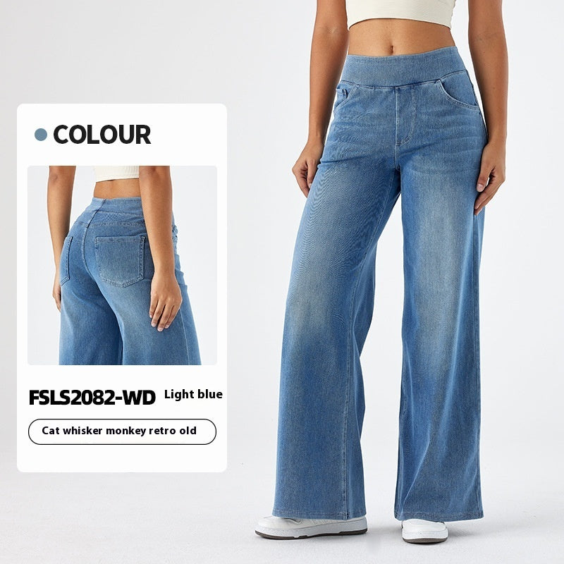 Women's High Waist Slimming Multi-pocket Straight Loose Wide-leg Jeans