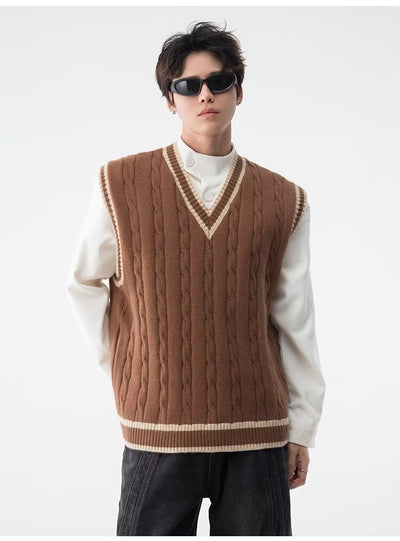 British College Style V-neck Knitted Vest