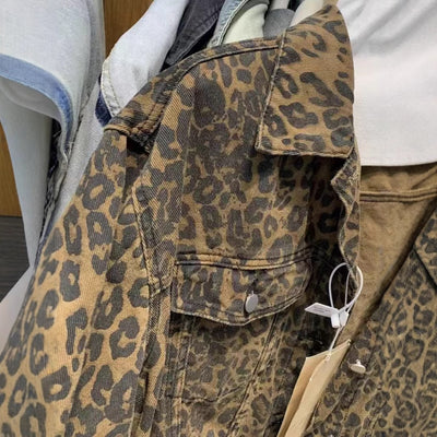 European Goods Street Leopard Print Denim Coat