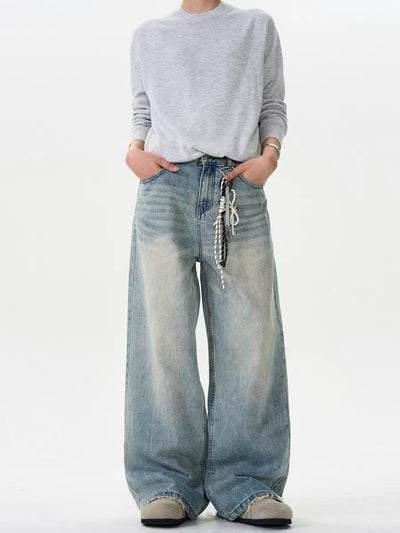 Washed Straight-leg Pants Worn Jeans Men's Loose Wide Leg