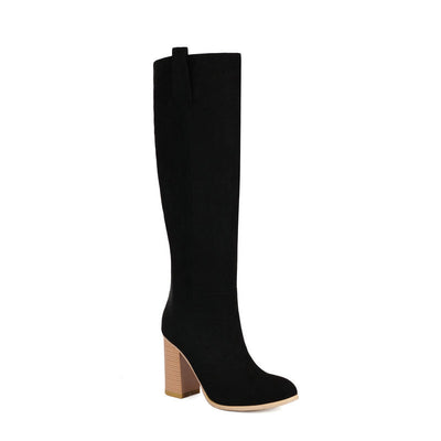 Long Boots Female Suede Chunky Heel Round Toe