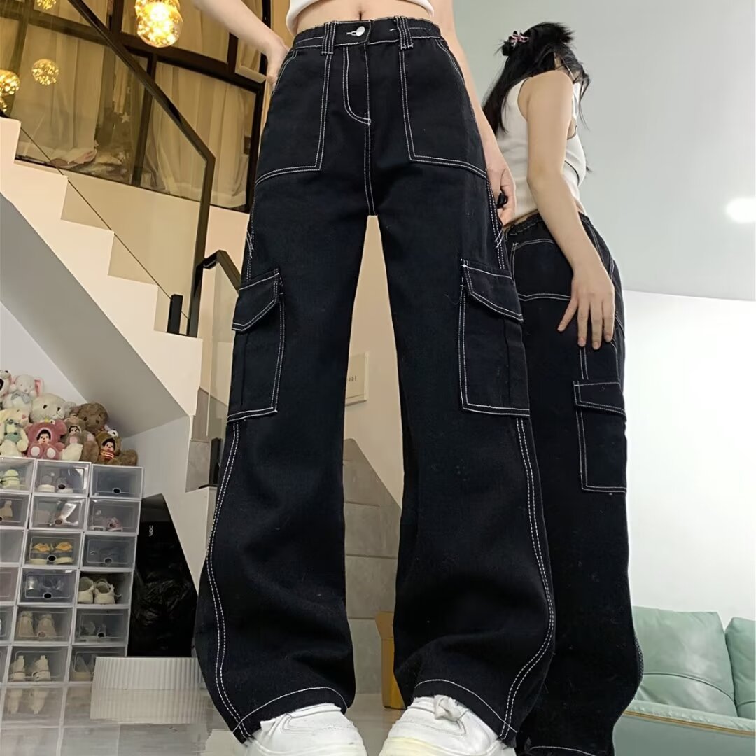 Jeans Women's Straight Loose Spring Wide-leg Overalls