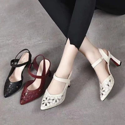 Fashion High Heel Sandals Pointed Toe Soft Leather Hollow High Heels