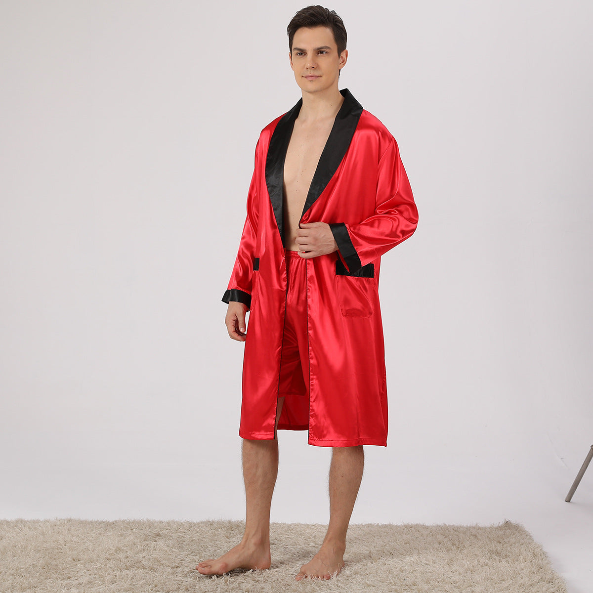 Men's Silk Nightgown Shorts Two-piece Suit