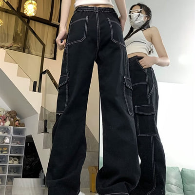 Jeans Women's Straight Loose Spring Wide-leg Overalls