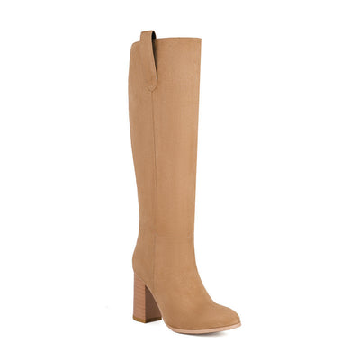 Long Boots Female Suede Chunky Heel Round Toe