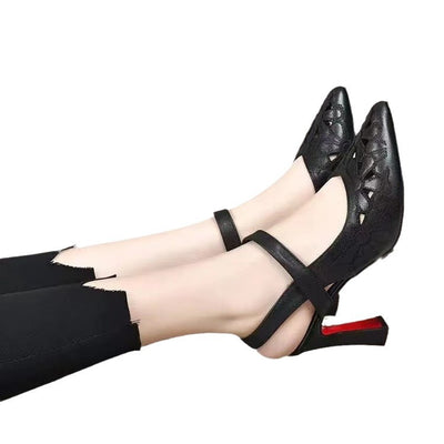 Fashion High Heel Sandals Pointed Toe Soft Leather Hollow High Heels