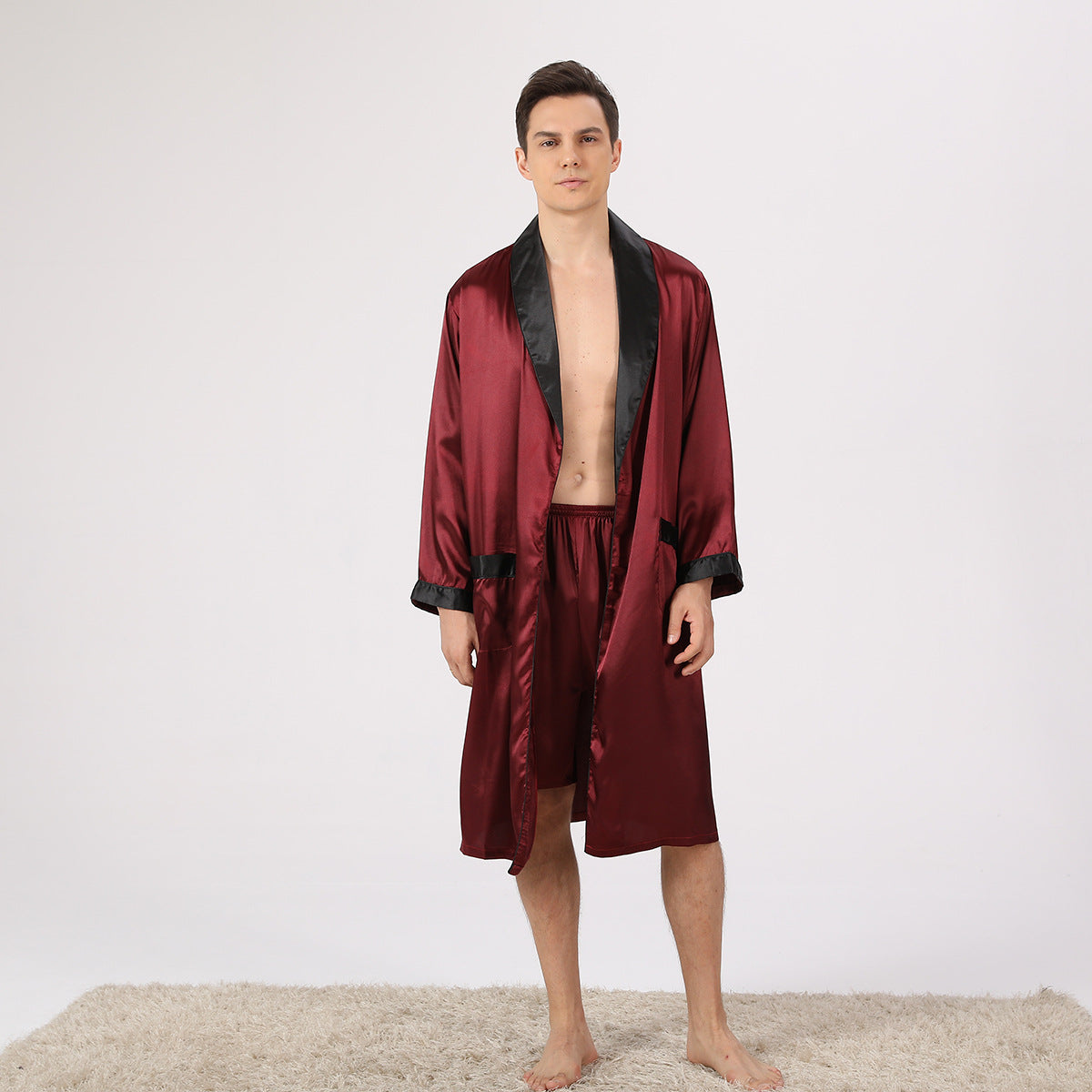 Men's Silk Nightgown Shorts Two-piece Suit