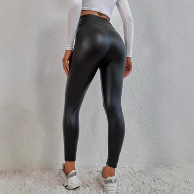 Slim Fit Hip Raise Leather Pants Thin Velvet Outdoor Casual Leggings