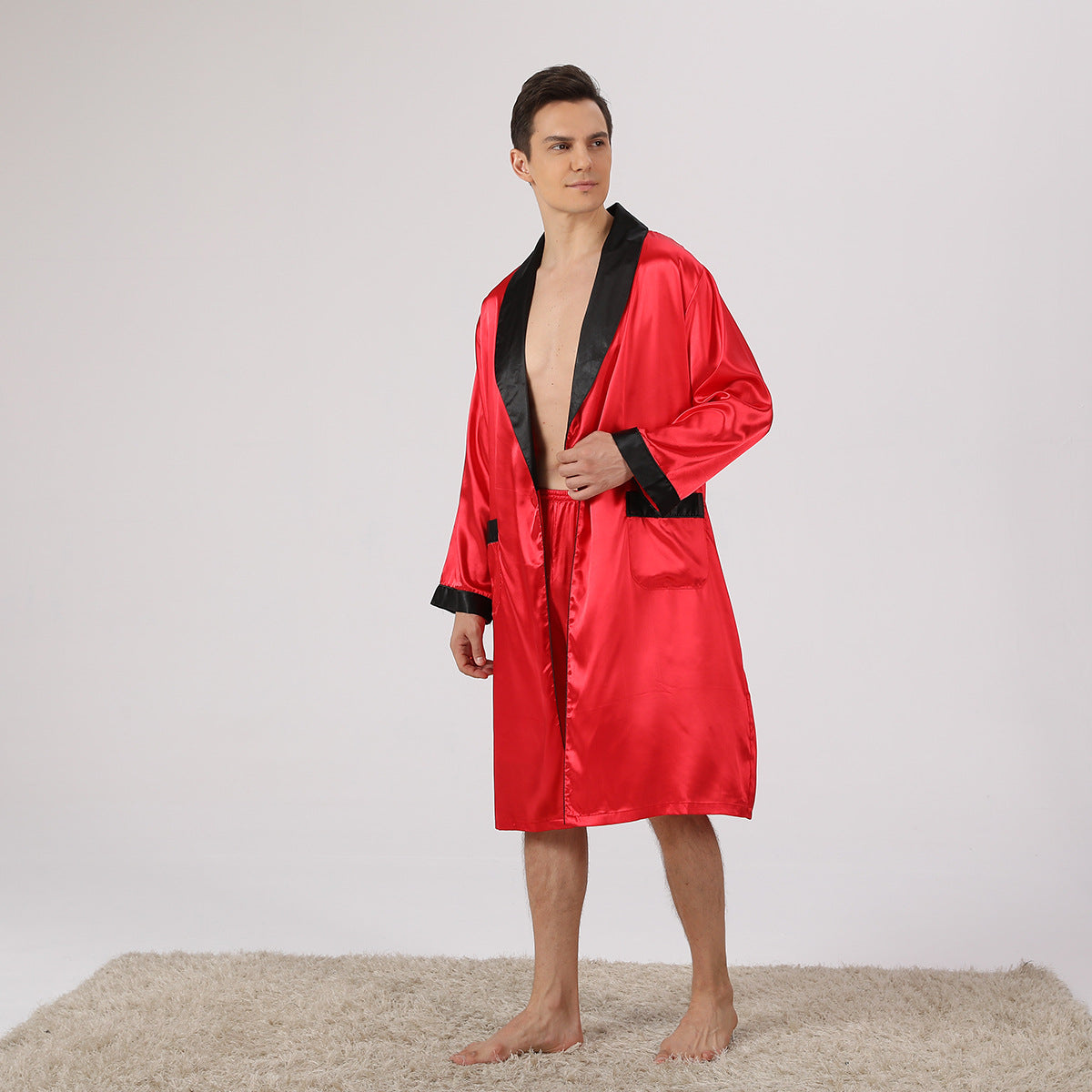 Men's Silk Nightgown Shorts Two-piece Suit