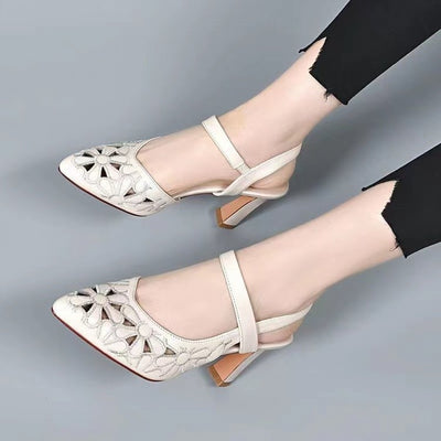 Fashion High Heel Sandals Pointed Toe Soft Leather Hollow High Heels