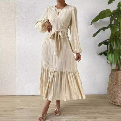 Pullover Round Neck Lantern Sleeve Zou Stripe Dress