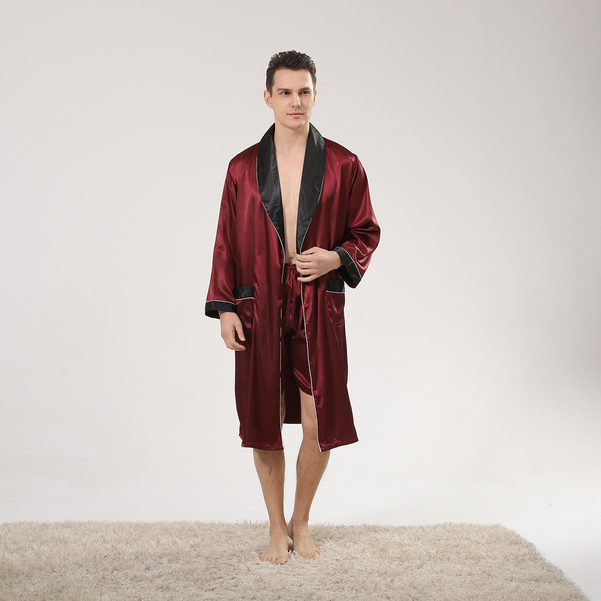 Men's Silk Nightgown Shorts Two-piece Suit