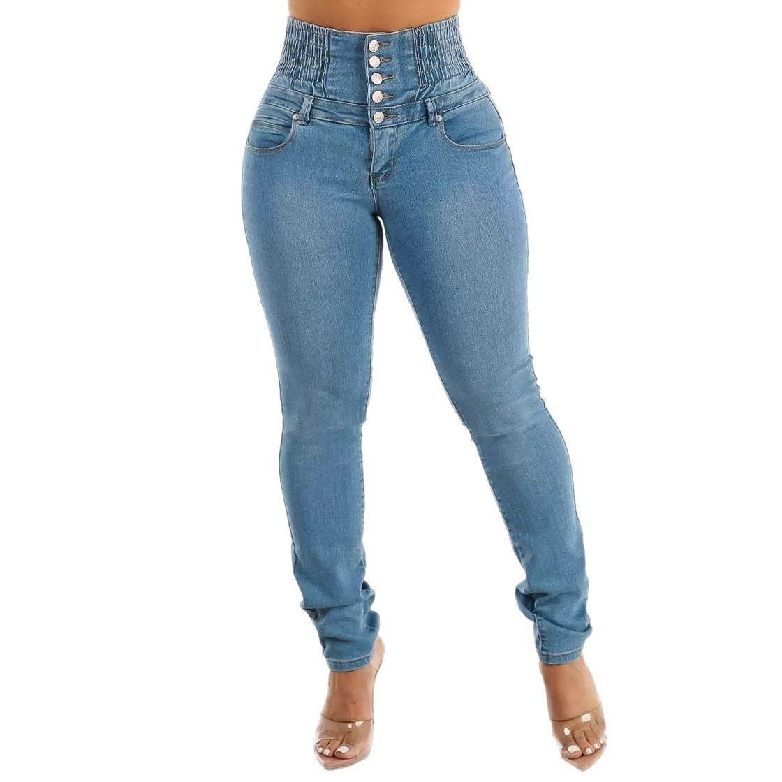 European And American Stretch Slimming Jeans Women's Button