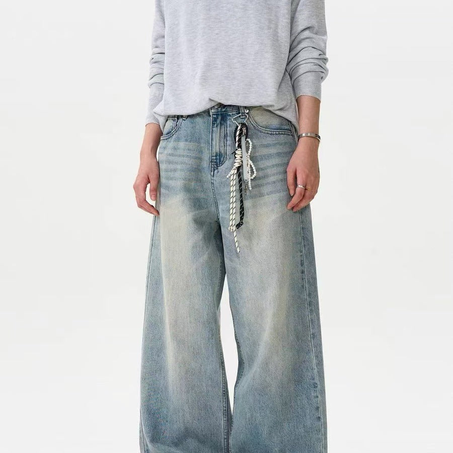 Washed Straight-leg Pants Worn Jeans Men's Loose Wide Leg