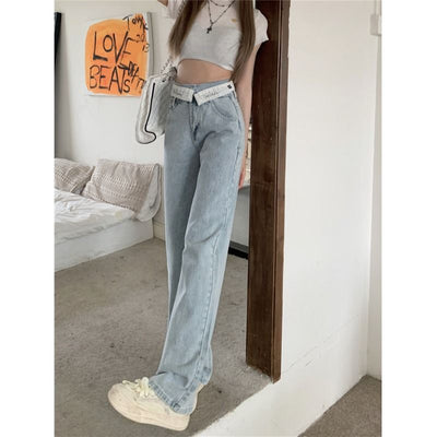 High Waist Wide Leg Pants Flanging Waist Jeans