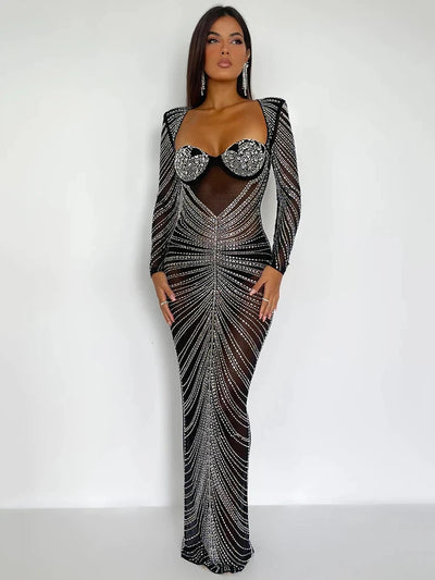 Glitter Mesh Maxi Dress