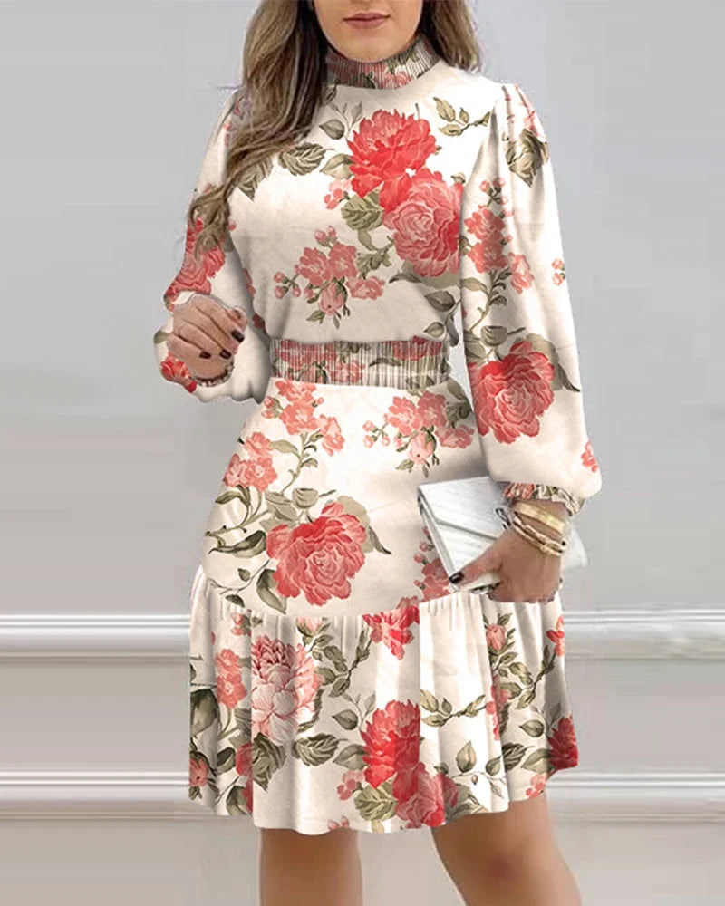 Women Floral Print Shirred Dress