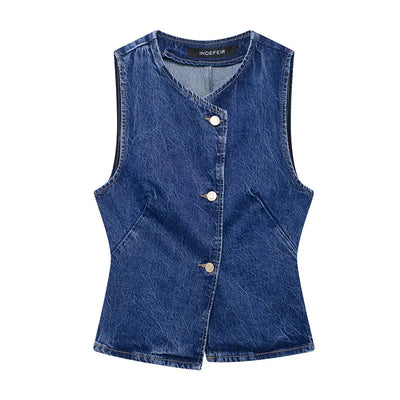 Women Denim Trousers & Cropped Vest Top