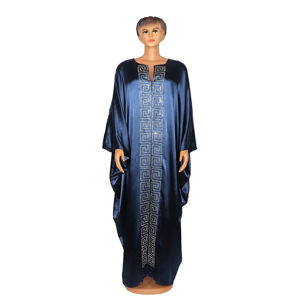 Fashion African woman large size bat sleeve dress Muslim Islamic style robe imitation silk hot Hot Fix Rhinestone