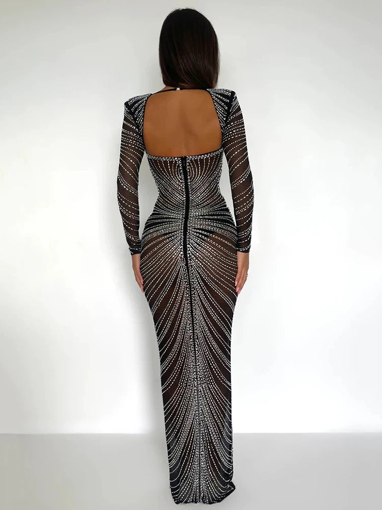 Glitter Mesh Maxi Dress