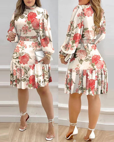 Women Floral Print Shirred Dress