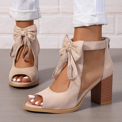 Large Size Thick Heel High Heels Women's Bow Sandals