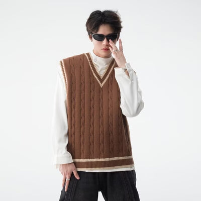 British College Style V-neck Knitted Vest