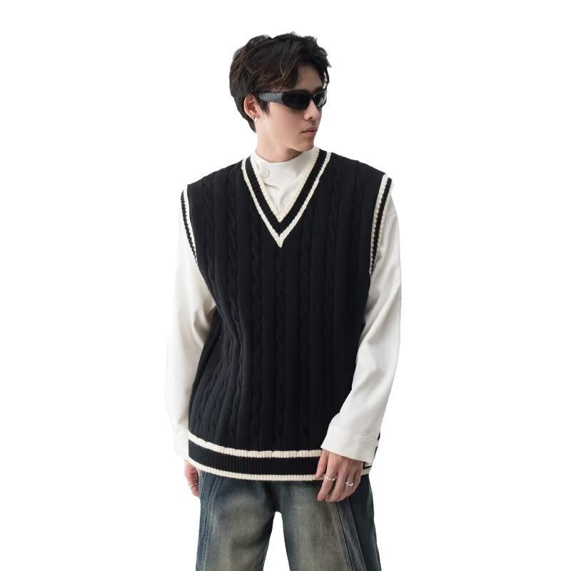 British College Style V-neck Knitted Vest