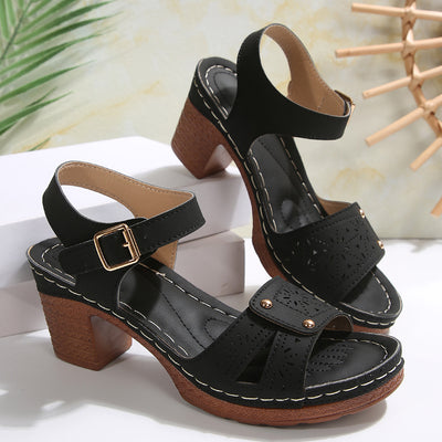 Retro Round-toe Sandles Women Hollow Out