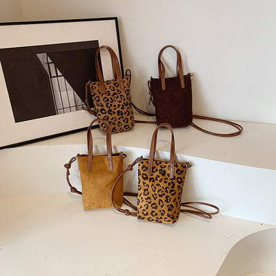 Women's Crossbody Bag Autumn And Winter Retro Leopard Print Shoulder Bag Anime New Versatile Suede Phone Bag