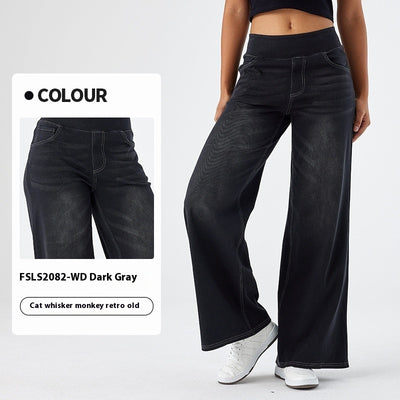 Women's High Waist Slimming Multi-pocket Straight Loose Wide-leg Jeans